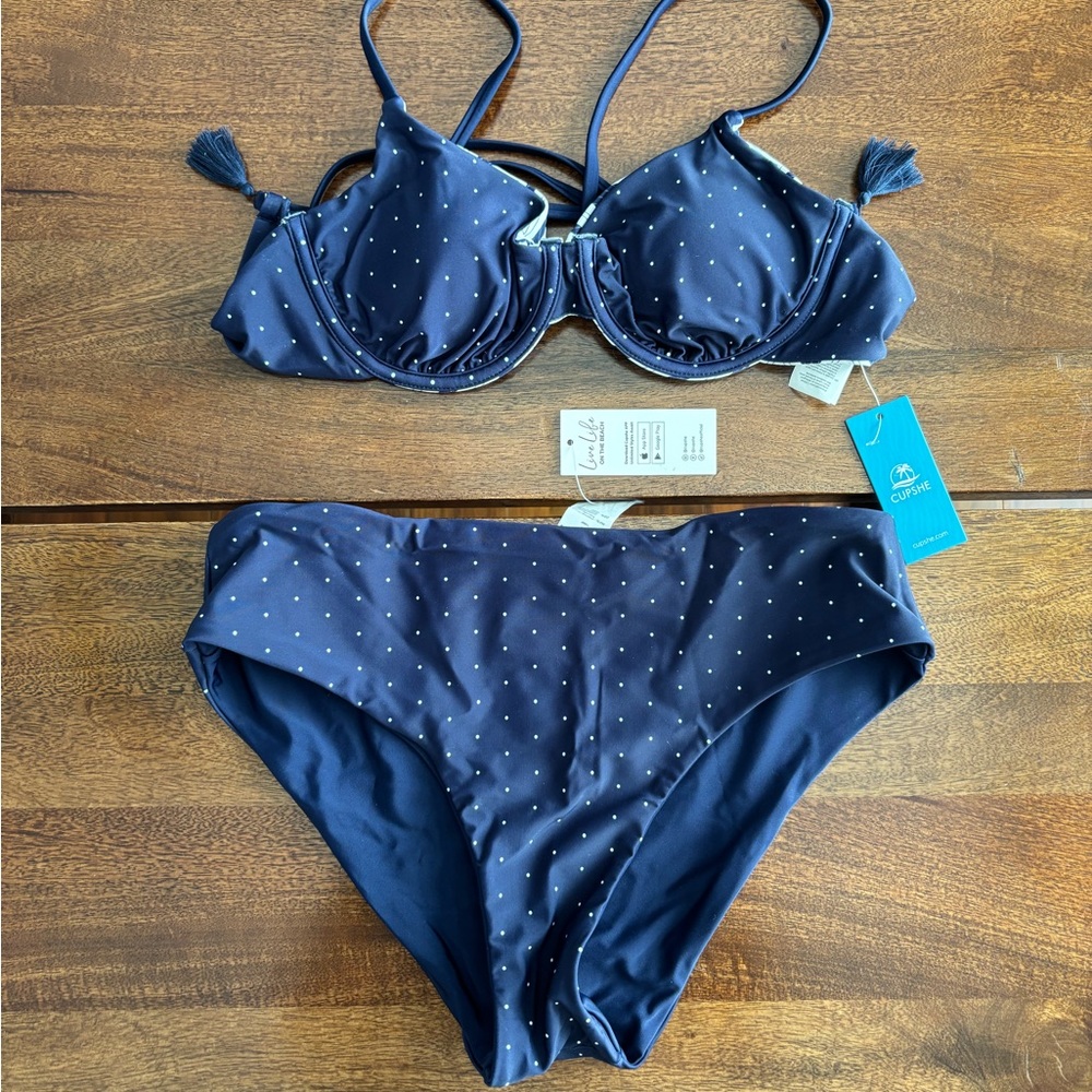 Cupshe Reversible Navy Blue Bikini